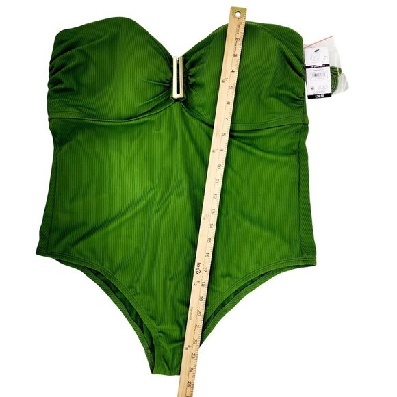 Green Plus Size 2X Strapless One-Piece Swimsuit W/Detachable Straps Gold Accent - Picture 4 of 8